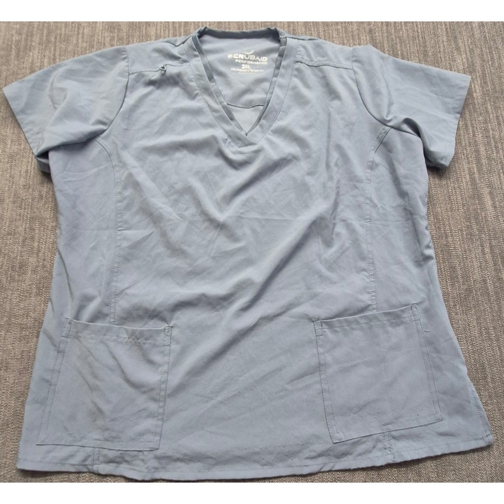 Scrubaid‎ women's light grayish blue scrub top 2XL stretch pockets medical